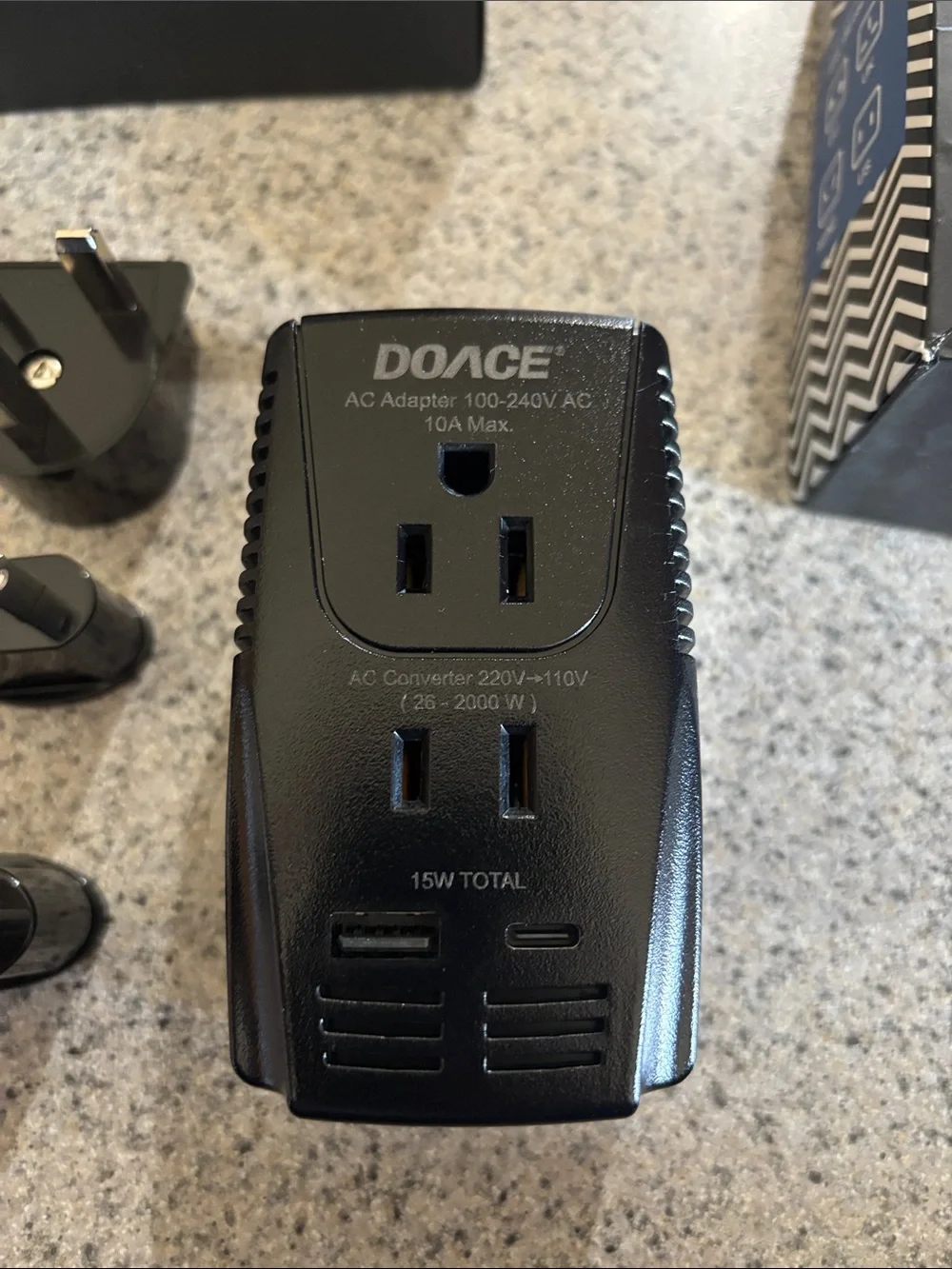 C11s Black Travel Voltage Converter with USB & Type-C Ports